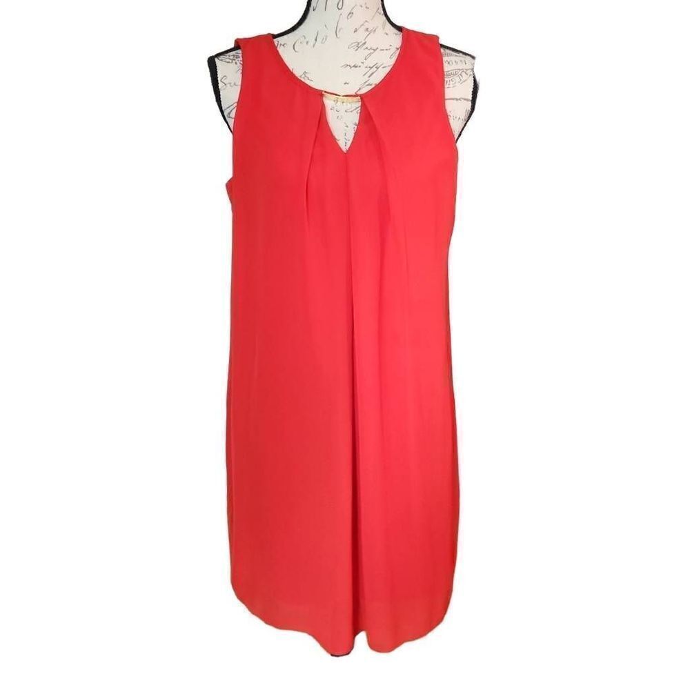 BCX Ladies Red Dress with Gold Bar Keyhole - Size Large